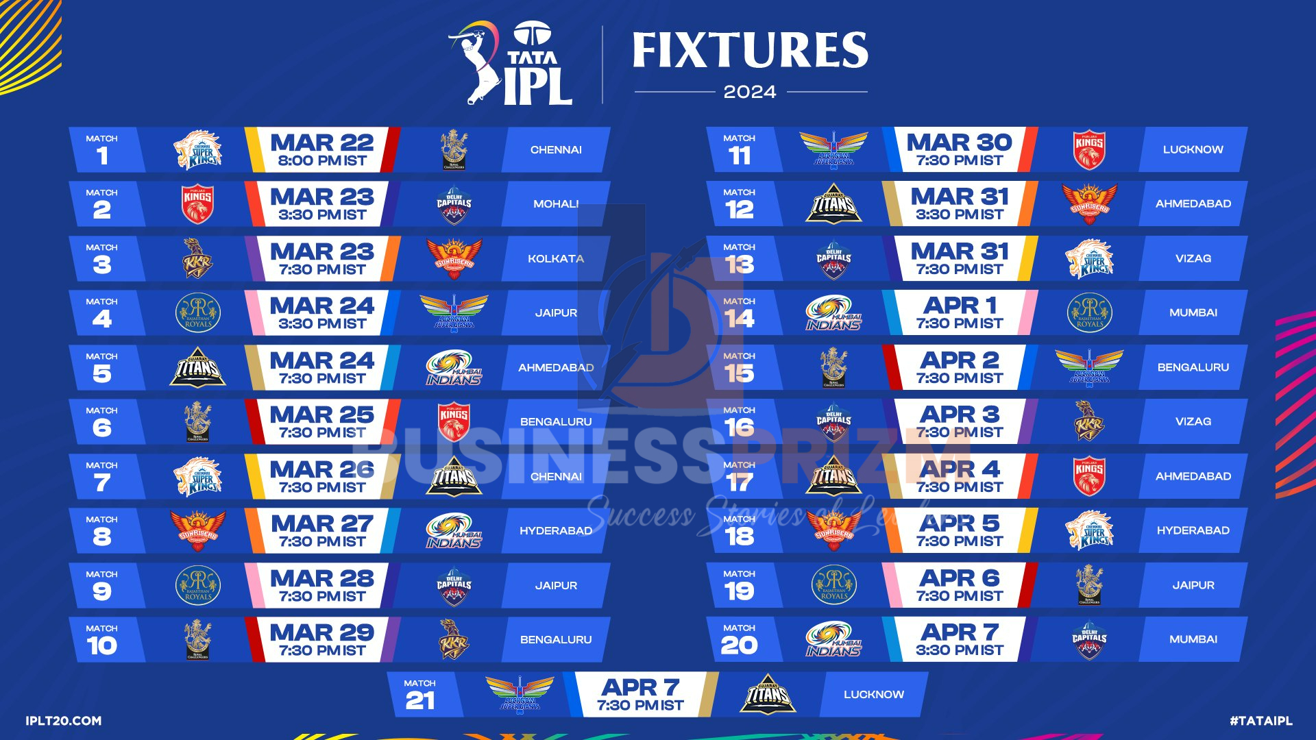 2024 TATA IPL Matches Schedule Released: Explore the Details Here!